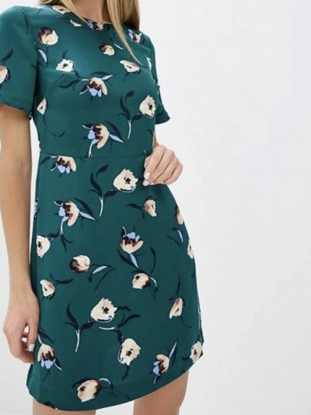 Banana republic Floral Teal Short Sleeve Fit & Flare Dress